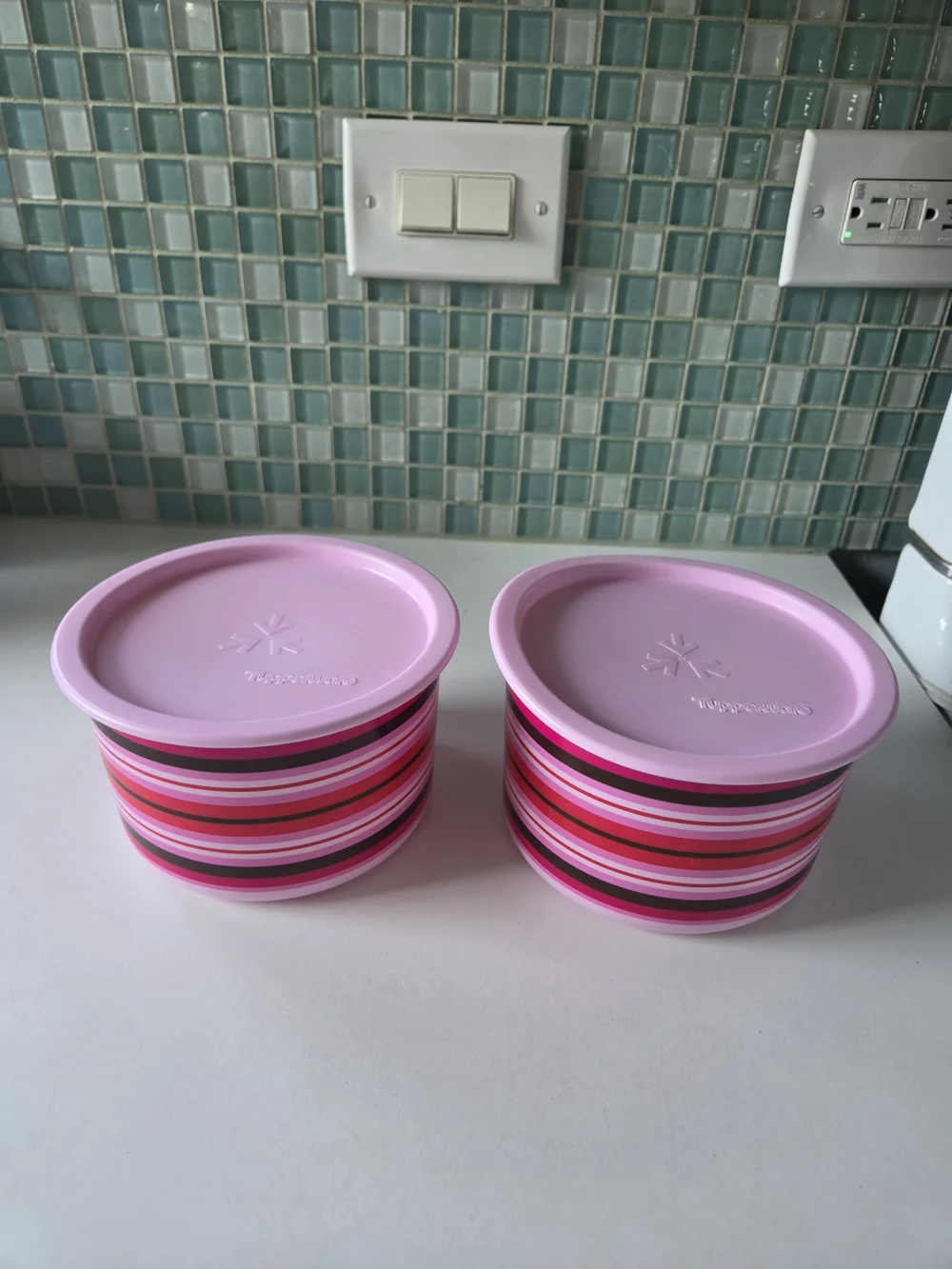 Pink Striped Canister - Brand Not Visible